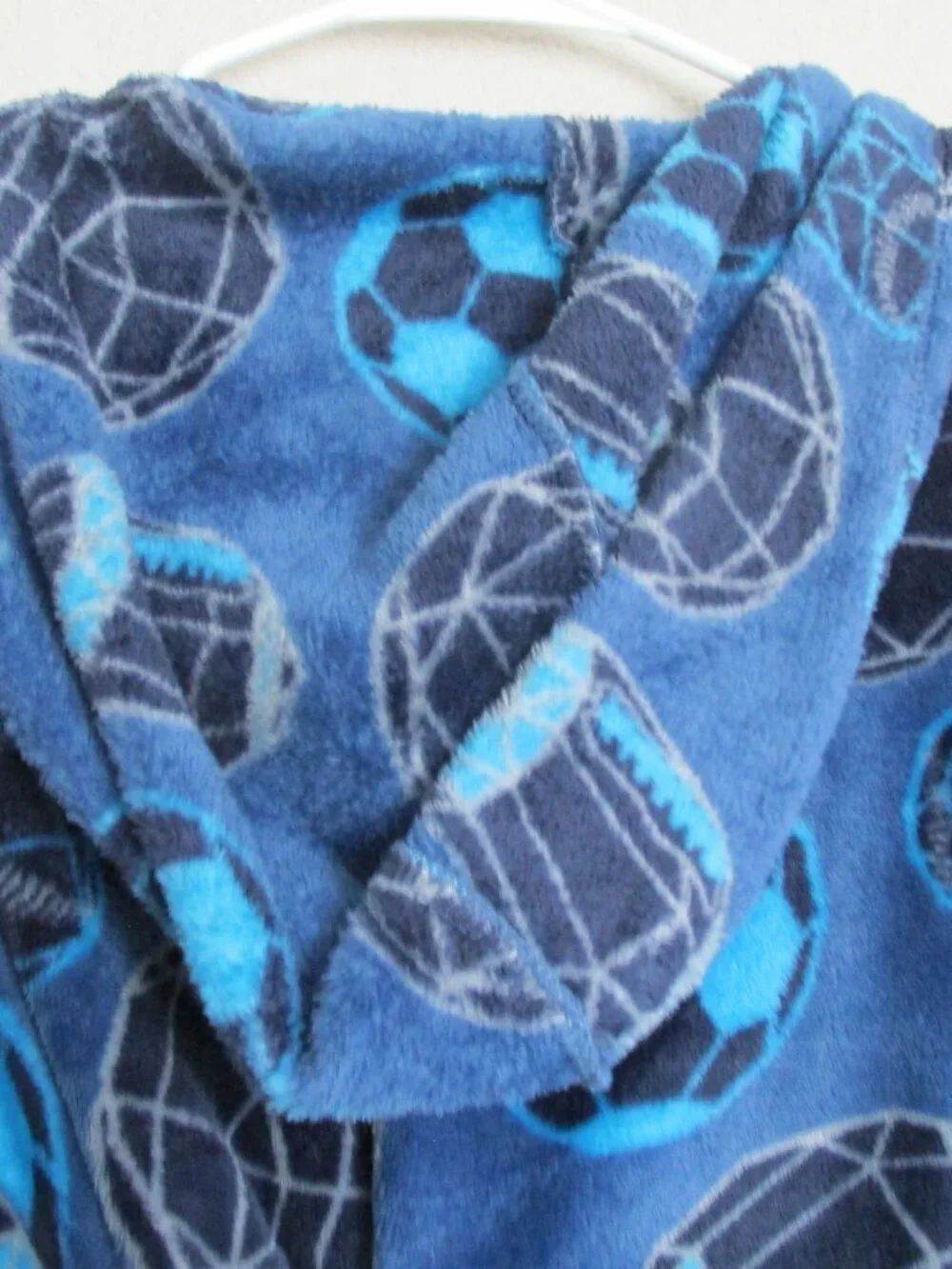 Fleece Hooded Bath Robe Boys Size Large 12/14 Blue Sports Plush Waist Tie Belt